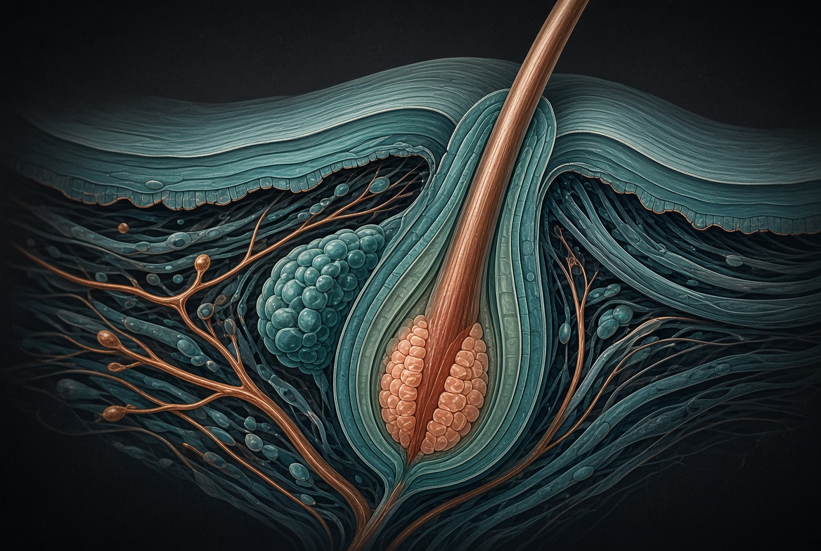 Illustrated cross-section of a hair follicle